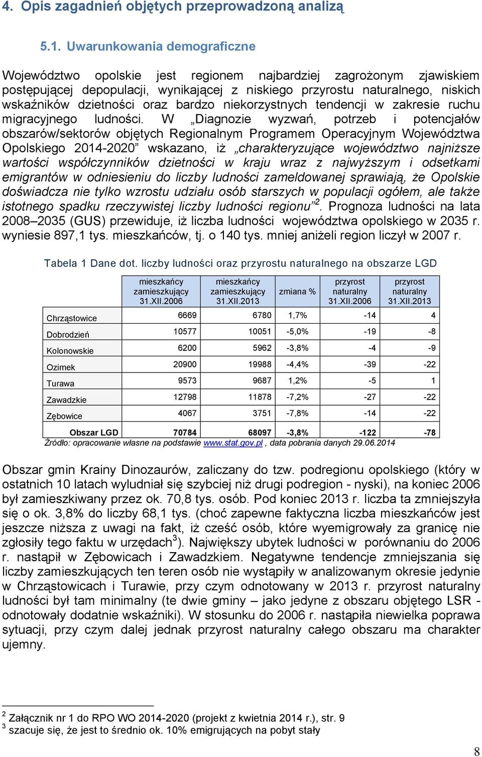 oraz bardzo niekorzystnych tendencji w zakresie ruchu migracyjnego ludności.