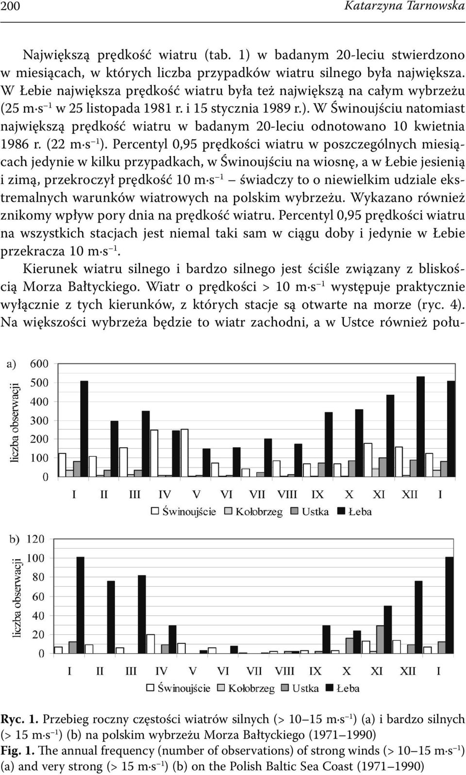 W Świnoujściu natomiast największą prędkość wiatru w badanym 20-leciu odnotowano 10 kwietnia 1986 r. (22 m s 1 ).