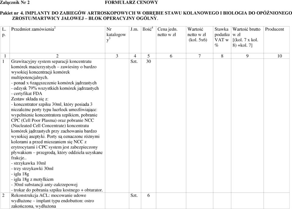 7] Producent 1 2 3 4 5 6 7 8 9 10 1 Grawitacyjny system separacji koncentratu komórek macierzystych zawiesiny o bardzo wysokiej koncentracji komórek multipotencjalnych.