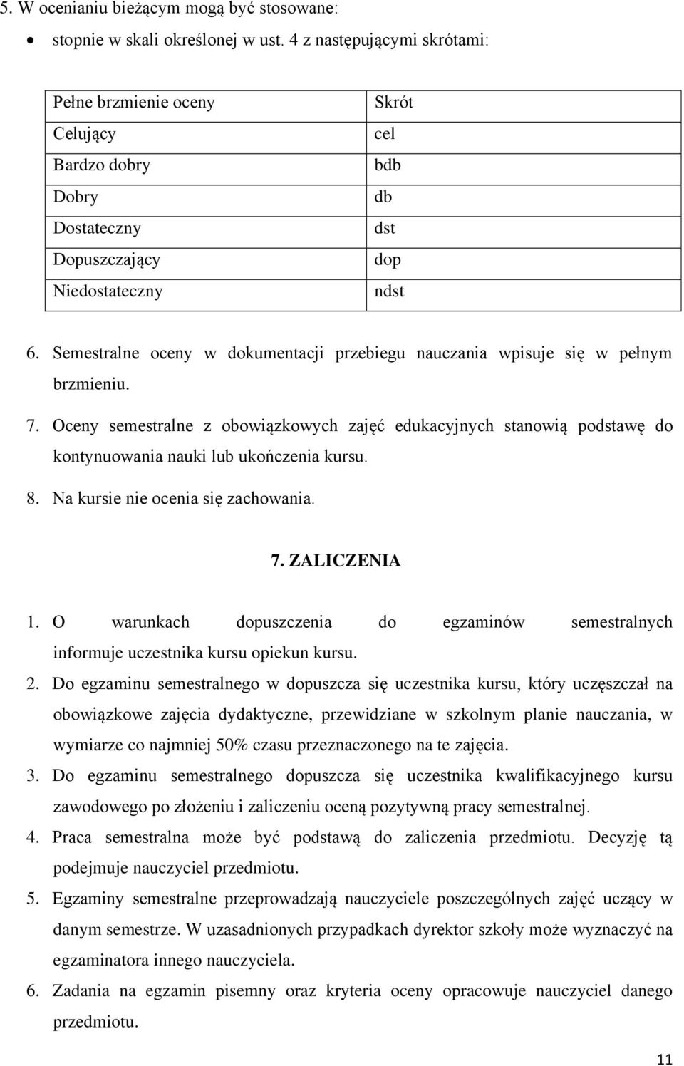 Semestralne oceny w dokumentacji przebiegu nauczania wpisuje się w pełnym brzmieniu. 7.