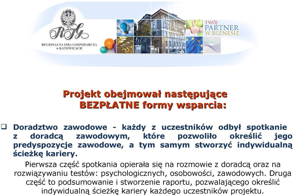 Pierwsza część spotkania opierała się na rozmowie z doradcą oraz na rozwiązywaniu testów: psychologicznych, osobowości,