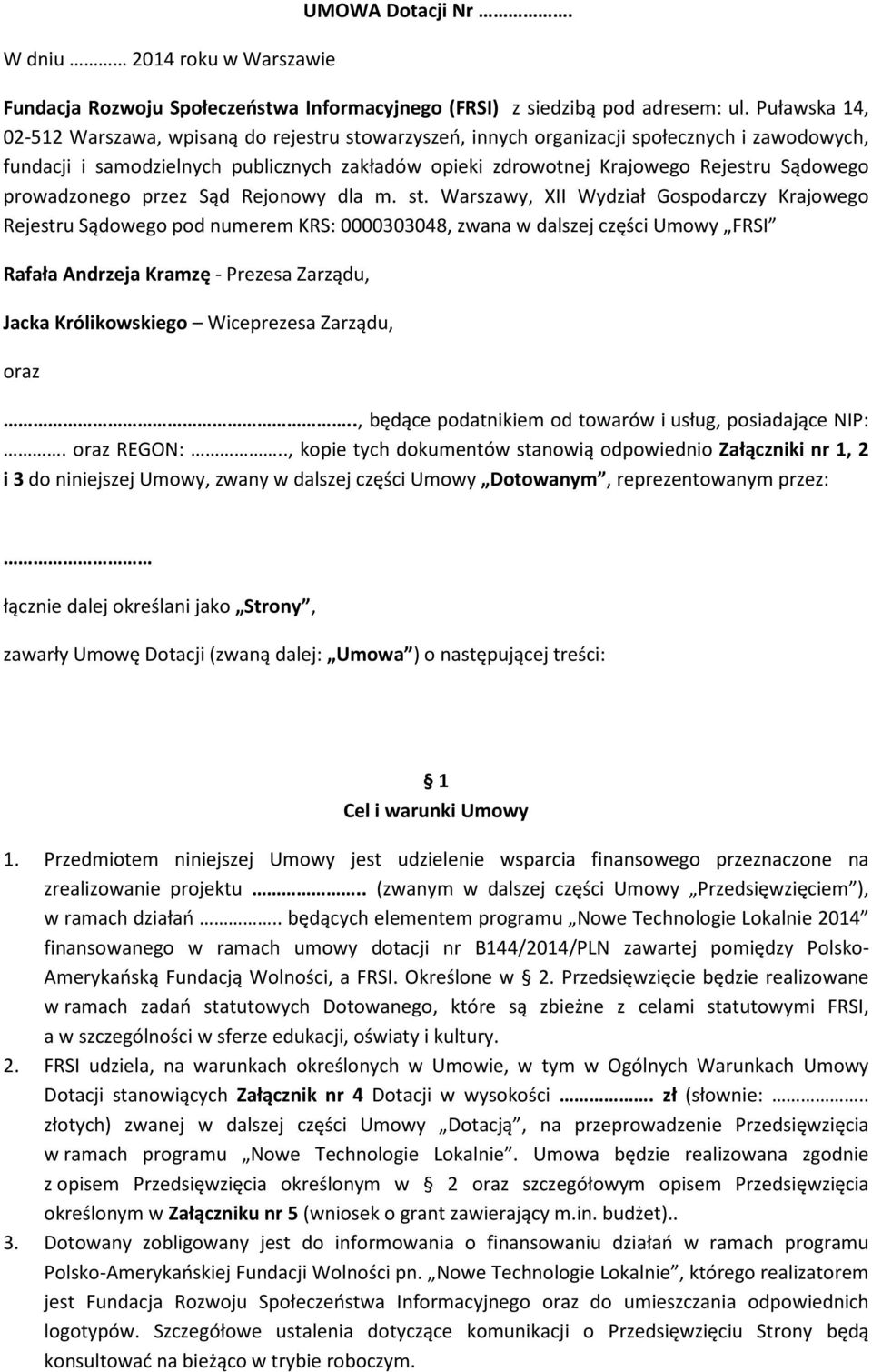 Sądowego prowadzonego przez Sąd Rejonowy dla m. st.