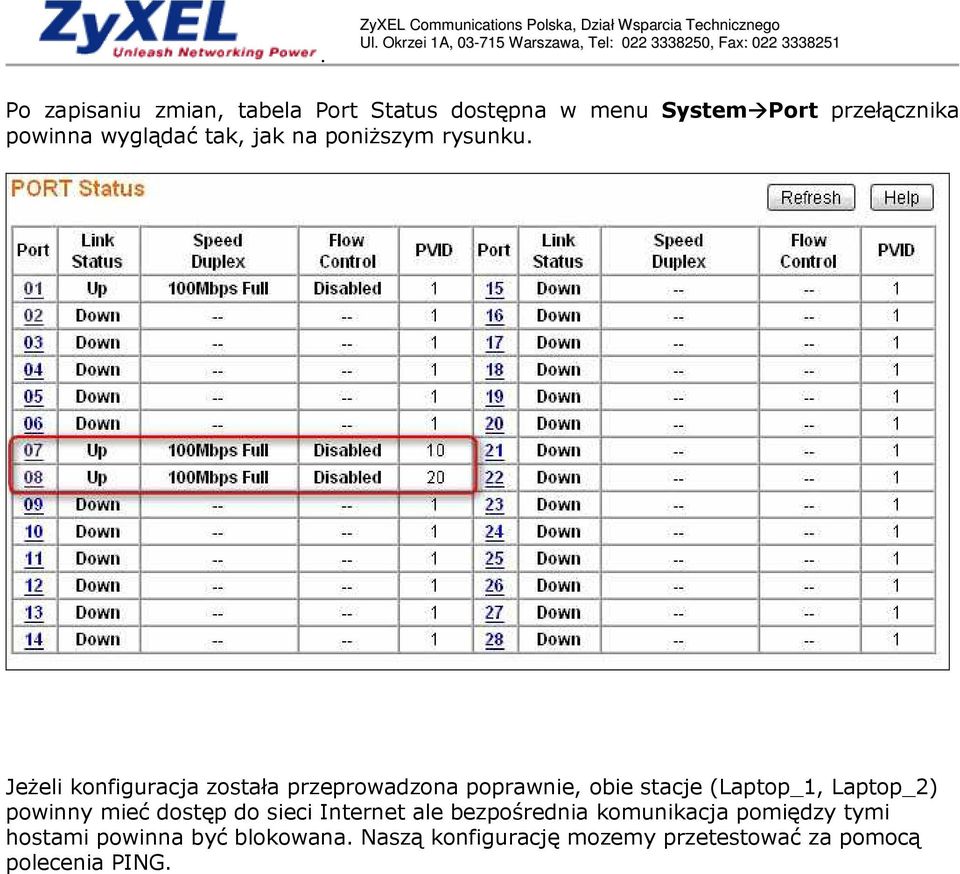 JeŜeli konfiguracja została przeprowadzona poprawnie, obie stacje (Laptop_1, Laptop_2) powinny