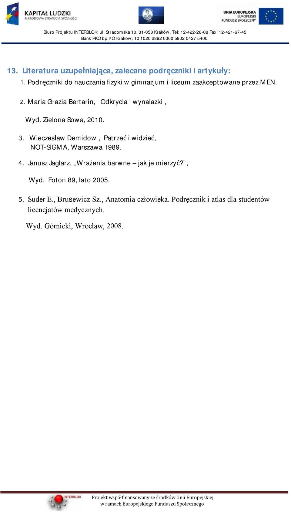 Zielona Sowa, 20. 3. Wieczesław Demidow, Patrzeć i widzieć, NOT-SIGMA, Warszawa 1989. 4. Janusz Jaglarz, Wrażenia barwne jak je mierzyć?