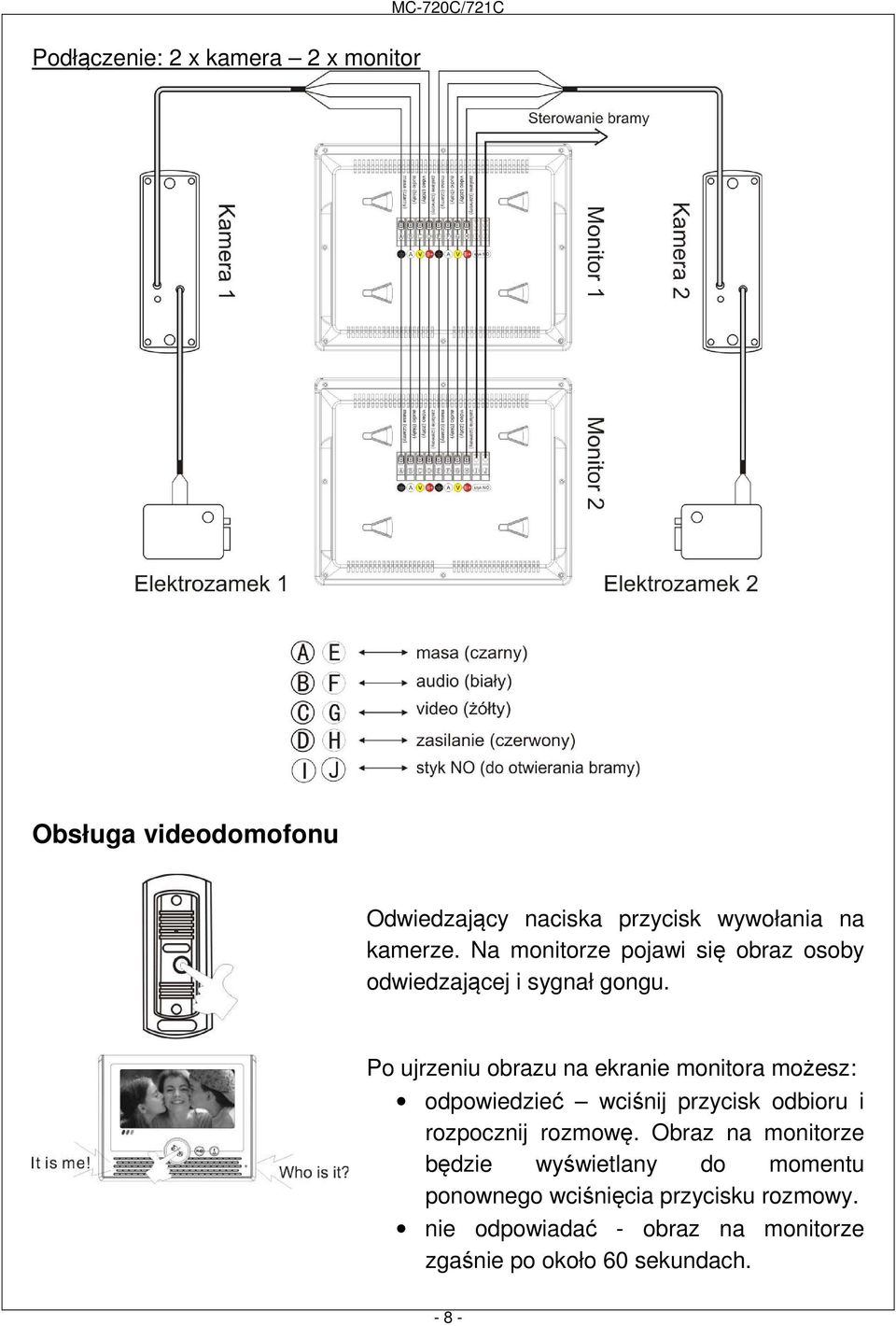 Po ujrzeniu obrazu na ekranie monitora możesz: odpowiedzieć wciśnij przycisk odbioru i rozpocznij rozmowę.