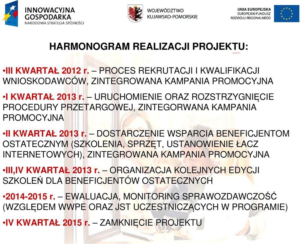 DOSTARCZENIE WSPARCIA BENEFICJENTOM OSTATECZNYM (SZKOLENIA, SPRZĘT, USTANOWIENIE ŁACZ INTERNETOWYCH), ZINTEGROWANA KAMPANIA PROMOCYJNA III,IV KWARTAŁ 2013 r.