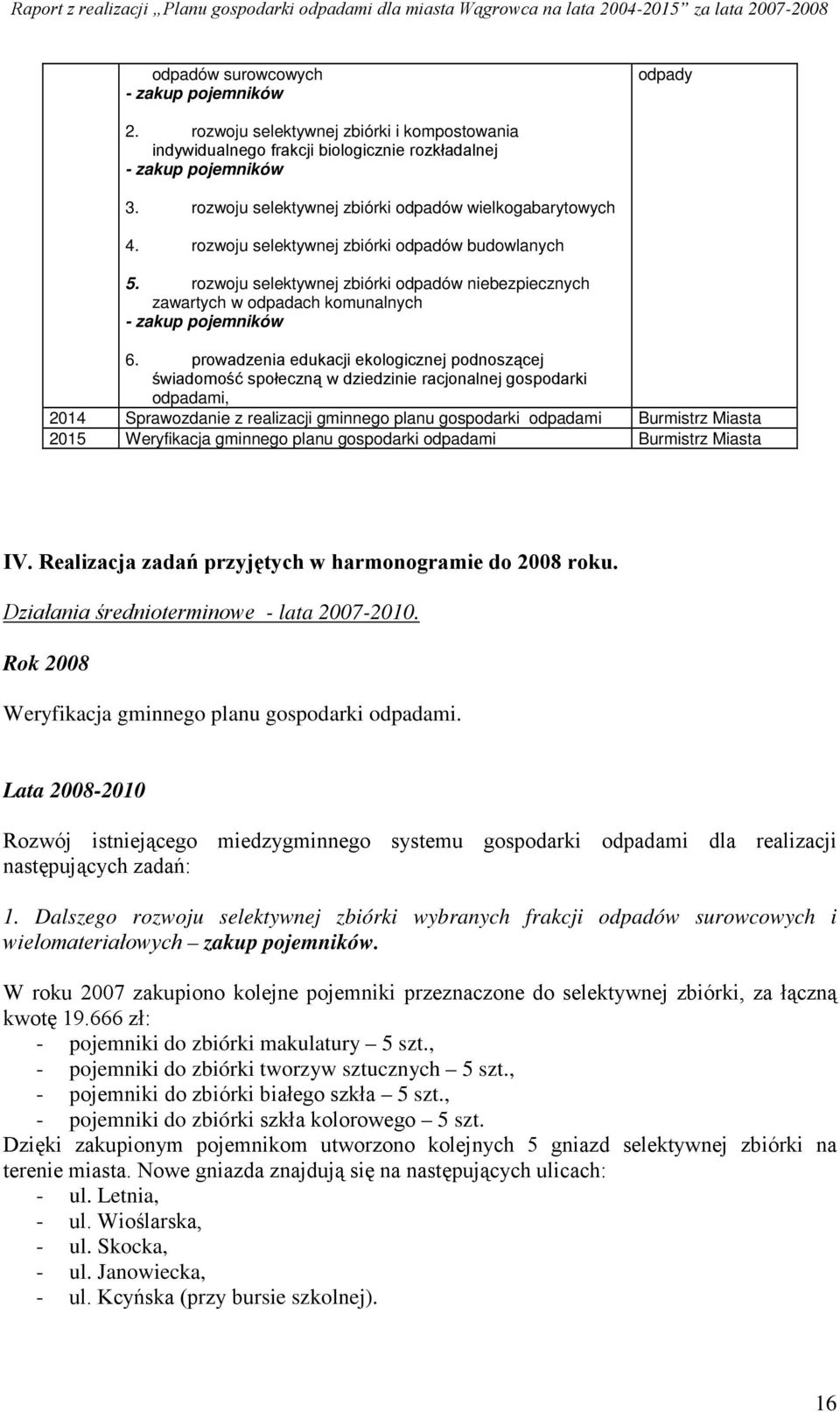rozwoju selektywnej zbiórki odpadów niebezpiecznych zawartych w odpadach komunalnych - zakup pojemników 6.