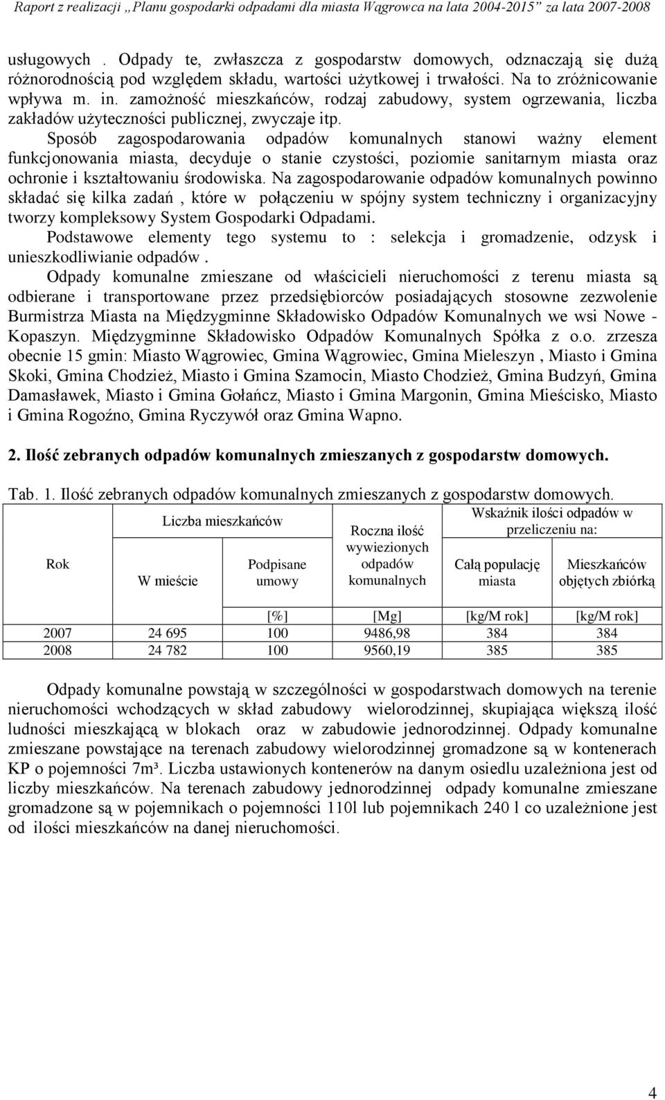 Sposób zagospodarowania odpadów komunalnych stanowi waŝny element funkcjonowania miasta, decyduje o stanie czystości, poziomie sanitarnym miasta oraz ochronie i kształtowaniu środowiska.