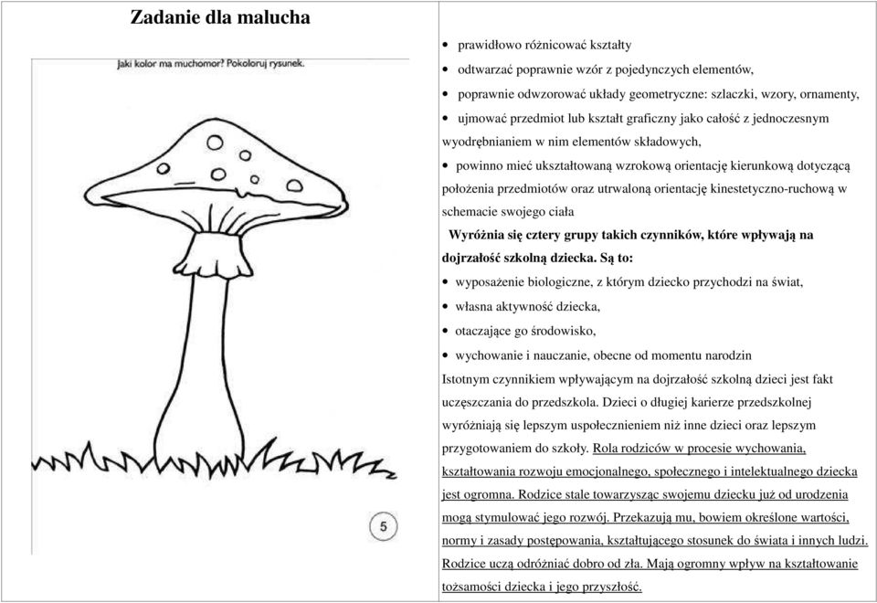 orientację kinestetyczno-ruchową w schemacie swojego ciała Wyróżnia się cztery grupy takich czynników, które wpływają na dojrzałość szkolną dziecka.