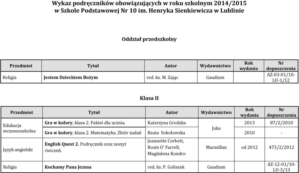 Zając Gaudium AZ-03-01/10- LU-1/12 Klasa II Edukacja wczesnoszkolna Gra w kolory, klasa 2. Pakiet dla ucznia.