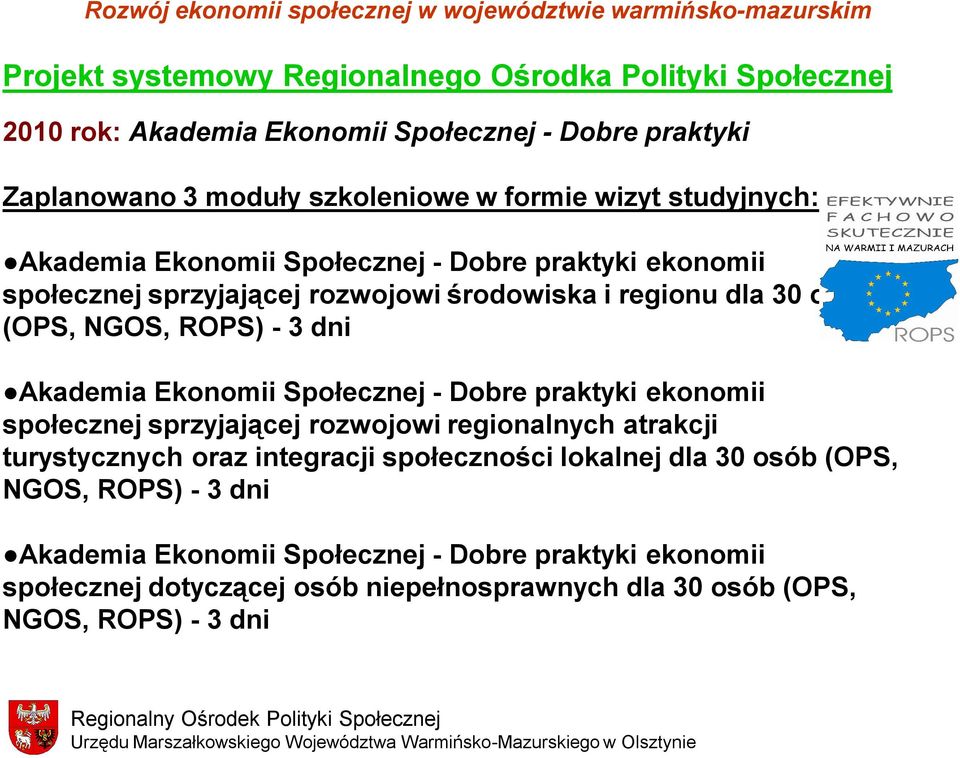 Akademia Ekonomii Społecznej - Dobre praktyki ekonomii społecznej sprzyjającej rozwojowi regionalnych atrakcji turystycznych oraz integracji społeczności lokalnej