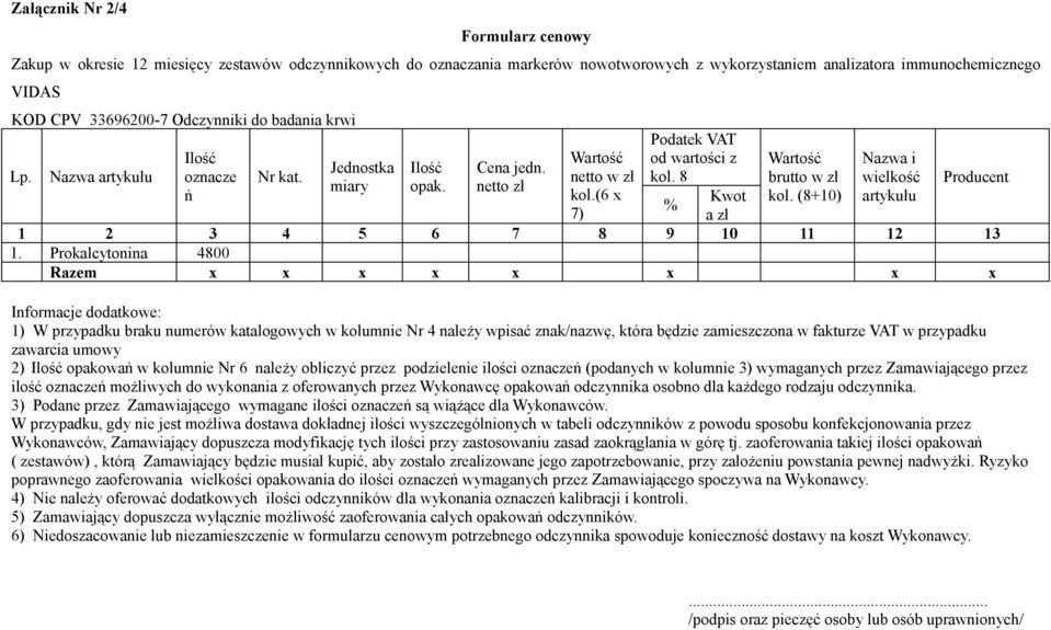 (8+10) Nazwa i wielkość artykułu Producent a zł 1 2 3 4 5 6 7 8 9 10 11 12 13 1.