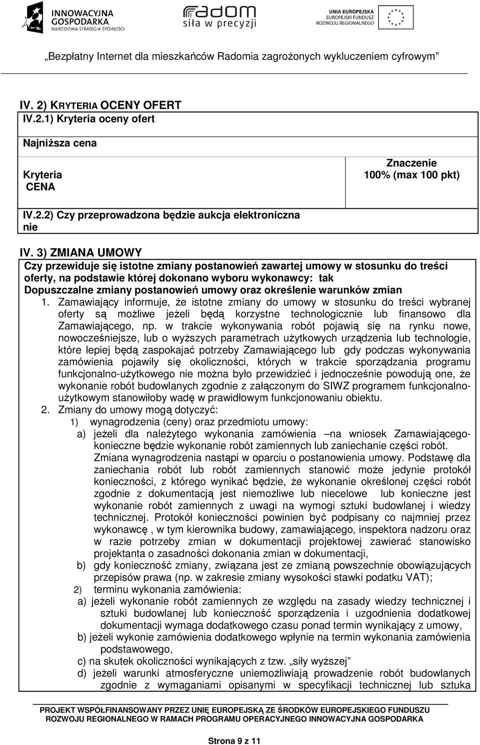 określenie warunków zmian 1.