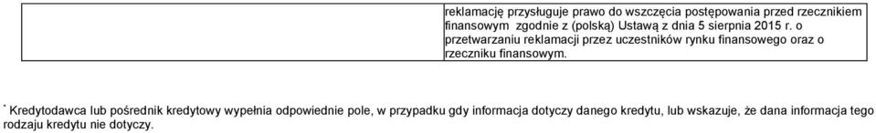 o przetwarzaniu reklamacji przez uczestników rynku finansowego oraz o rzeczniku finansowym.