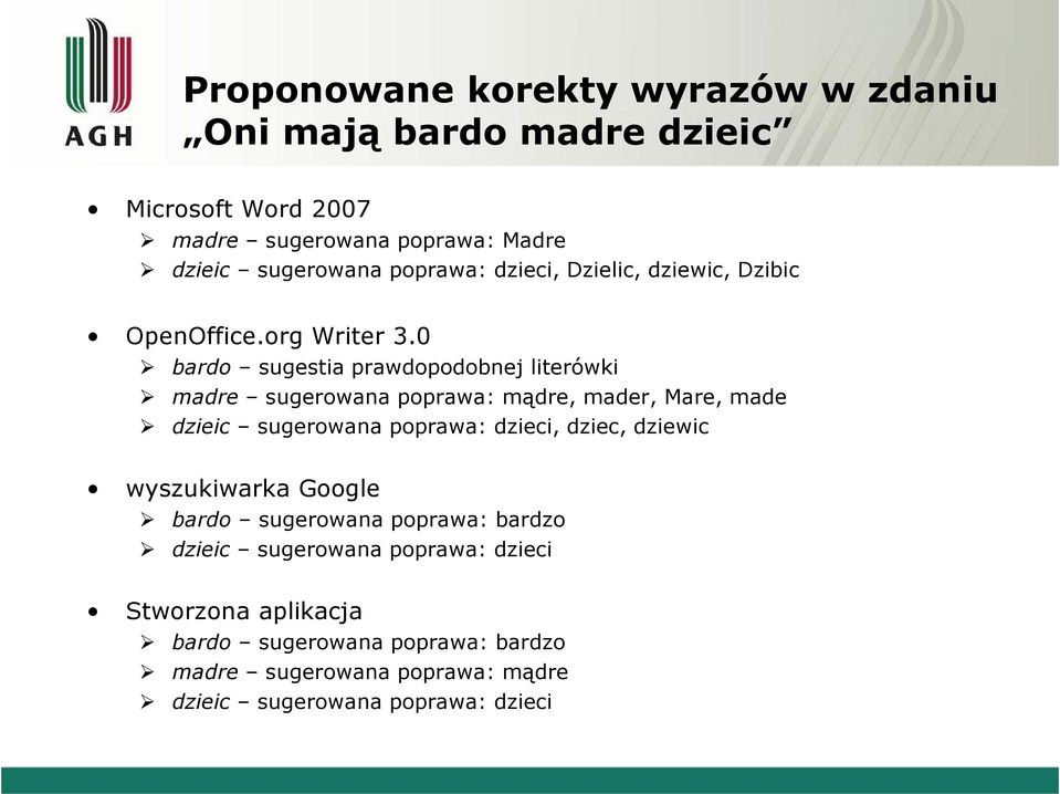 0 bardo sugestia prawdopodobnej literówki madre sugerowana poprawa: mądre, mader, Mare, made dzieic sugerowana poprawa: dzieci, dziec,