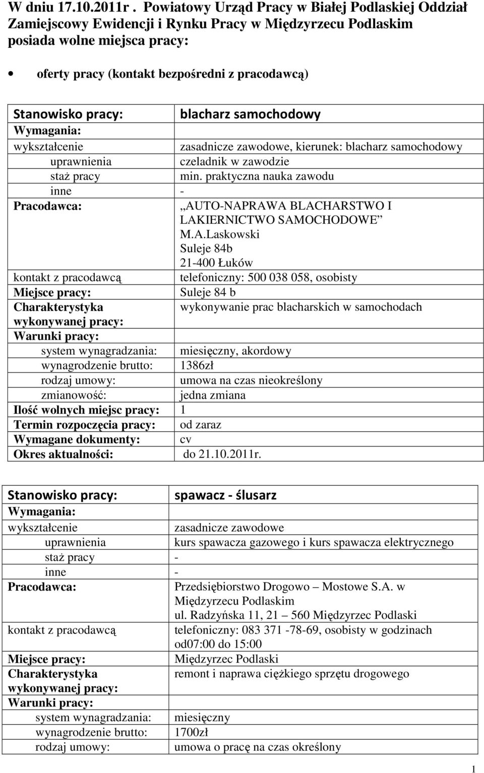 samochodowy zasadnicze zawodowe, kierunek: blacharz samochodowy czeladnik w zawodzie min. praktyczna nauka zawodu - AU