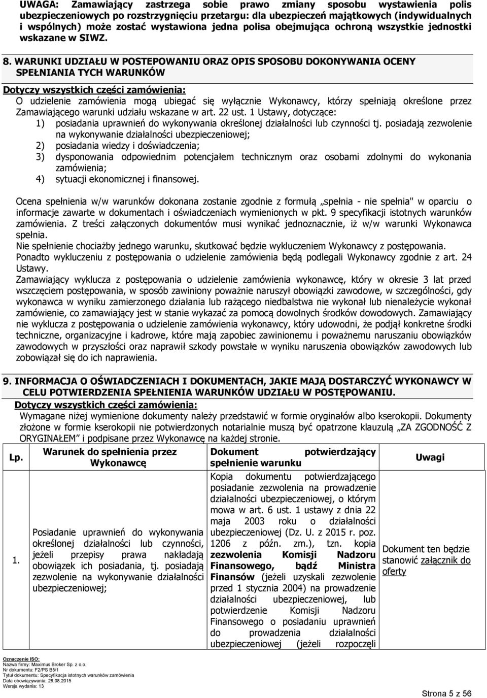 WARUNKI UDZIAŁU W POSTEPOWANIU ORAZ OPIS SPOSOBU DOKONYWANIA OCENY SPEŁNIANIA TYCH WARUNKÓW Dotyczy wszystkich części zamówienia: O udzielenie zamówienia mogą ubiegać się wyłącznie Wykonawcy, którzy