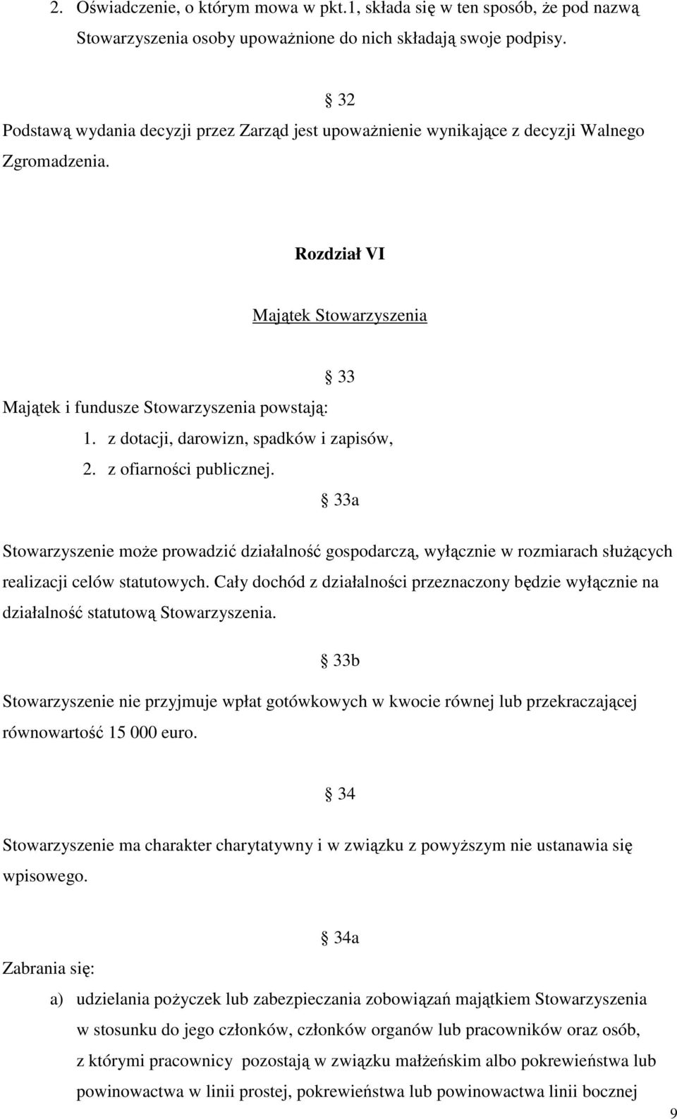 z dotacji, darowizn, spadków i zapisów, 2. z ofiarności publicznej. 33a Stowarzyszenie moŝe prowadzić działalność gospodarczą, wyłącznie w rozmiarach słuŝących realizacji celów statutowych.