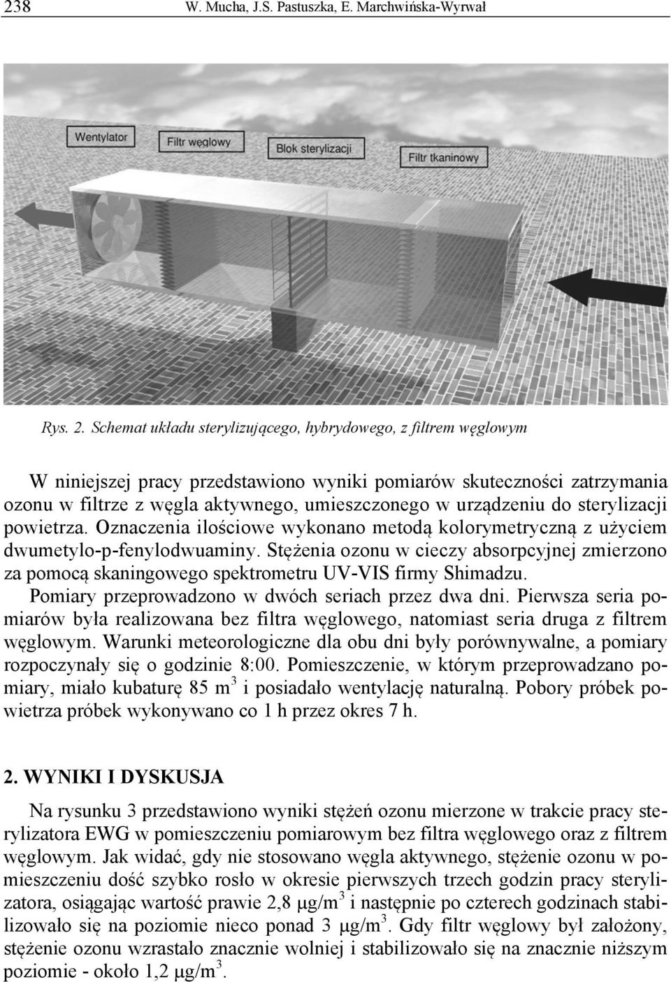 do sterylizacji powietrza. Oznaczenia ilościowe wykonano metodą kolorymetryczną z użyciem dwumetylo-p-fenylodwuaminy.