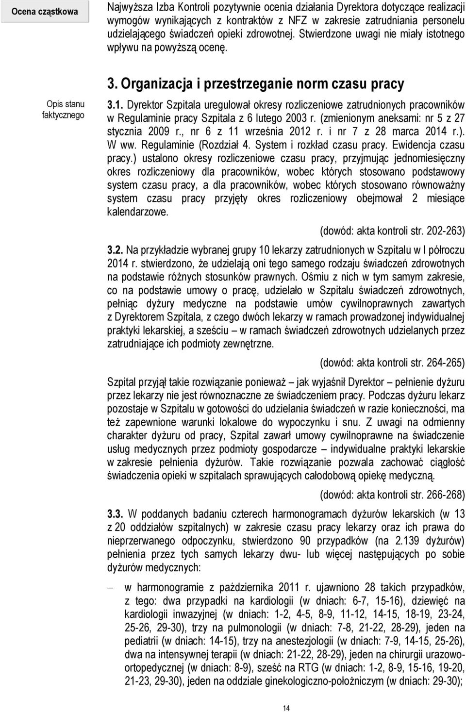 Dyrektor Szpitala uregulował okresy rozliczeniowe zatrudnionych pracowników w Regulaminie pracy Szpitala z 6 lutego 2003 r. (zmienionym aneksami: nr 5 z 27 stycznia 2009 r., nr 6 z 11 września 2012 r.