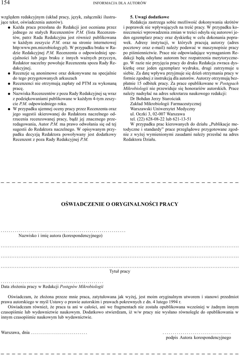 pm.microbiology.pl). W przypadku braku w Radzie Redakcyjnej P.M.