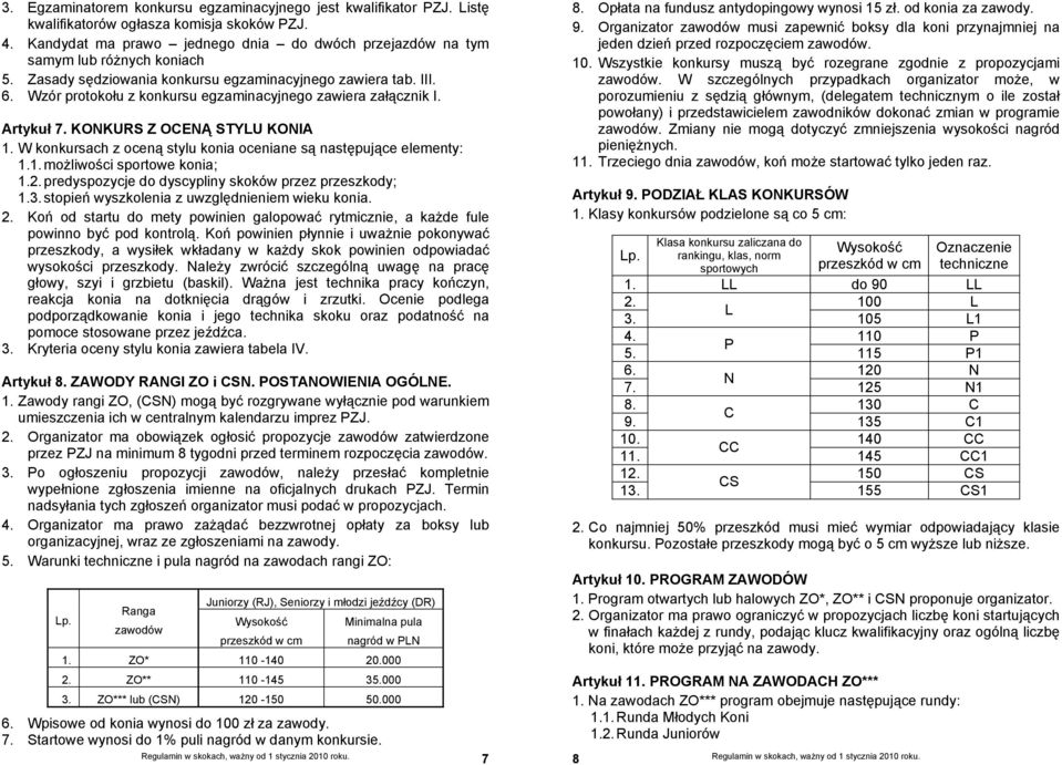 Wzór protokołu z konkursu egzaminacyjnego zawiera załącznik I. Artykuł 7. KONKURS Z OCENĄ STYLU KONIA 1. W konkursach z oceną stylu konia oceniane są następujące elementy: 1.1. moŝliwości sportowe konia; 1.
