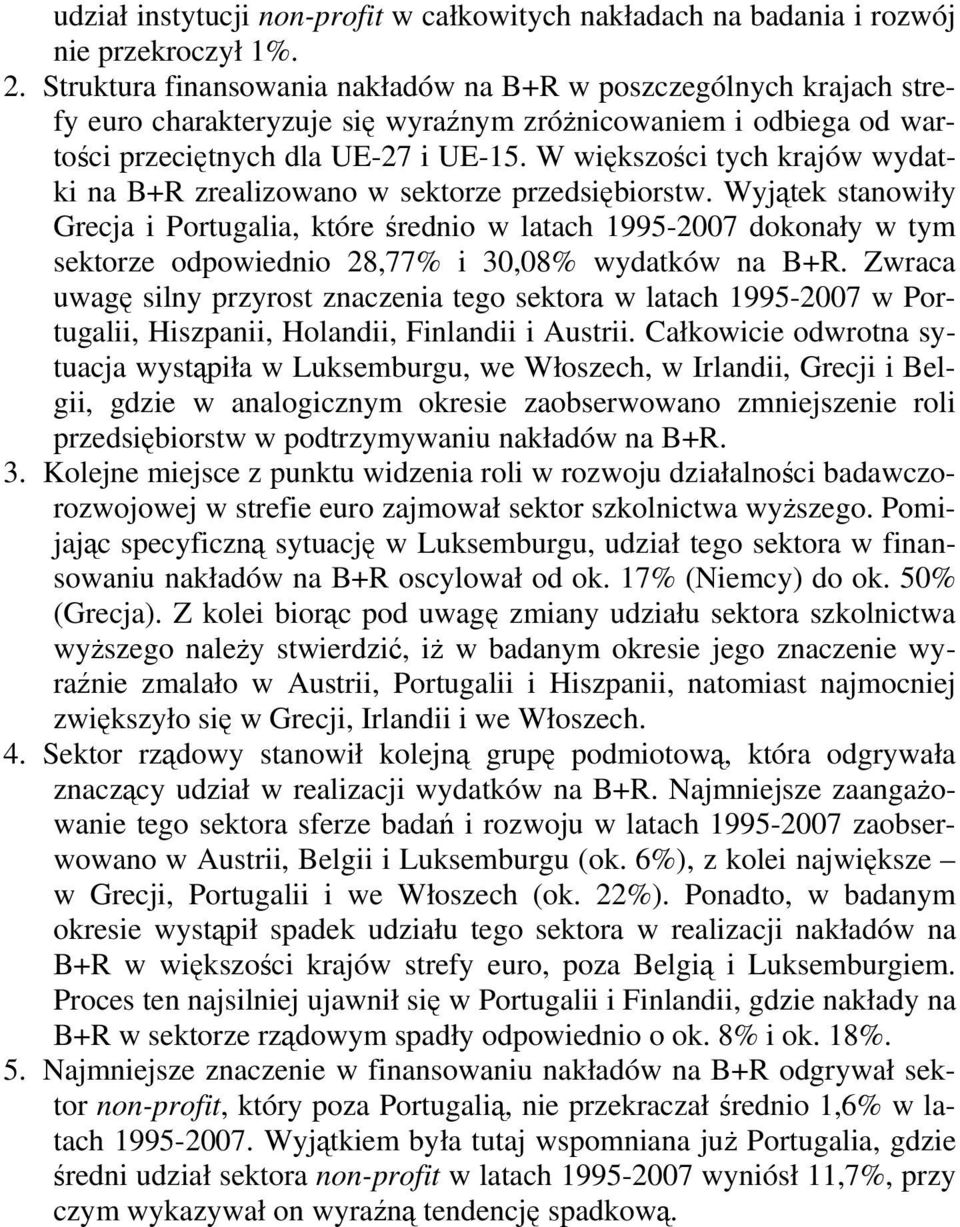 W większości ych krajów wydaki na B+R zrealizowano w sekorze przedsiębiorsw.