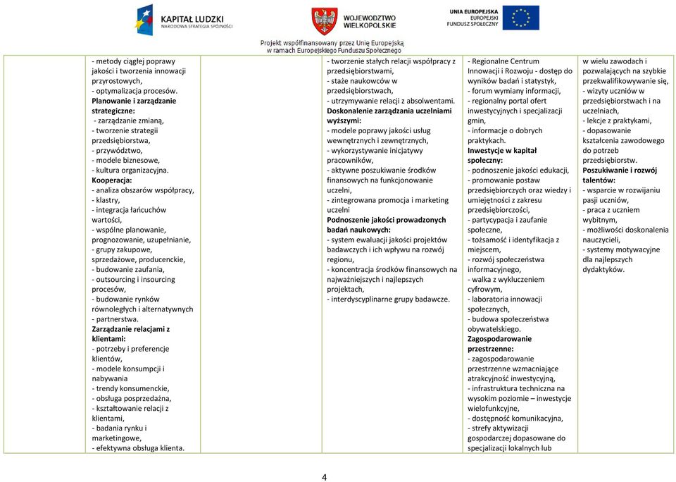 Kooperacja: - analiza obszarów współpracy, - klastry, - integracja łańcuchów wartości, - wspólne planowanie, prognozowanie, uzupełnianie, - grupy zakupowe, sprzedażowe, producenckie, - budowanie