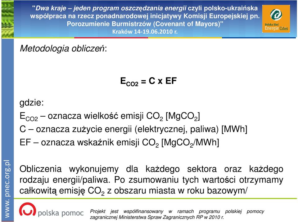 2 /MWh] Obliczenia wykonujemy dla kaŝdego sektora oraz kaŝdego rodzaju energii/paliwa.