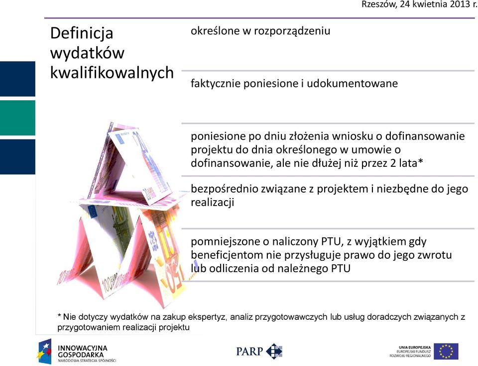 niezbędne do jego realizacji pomniejszone o naliczony PTU, z wyjątkiem gdy beneficjentom nie przysługuje prawo do jego zwrotu lub odliczenia od