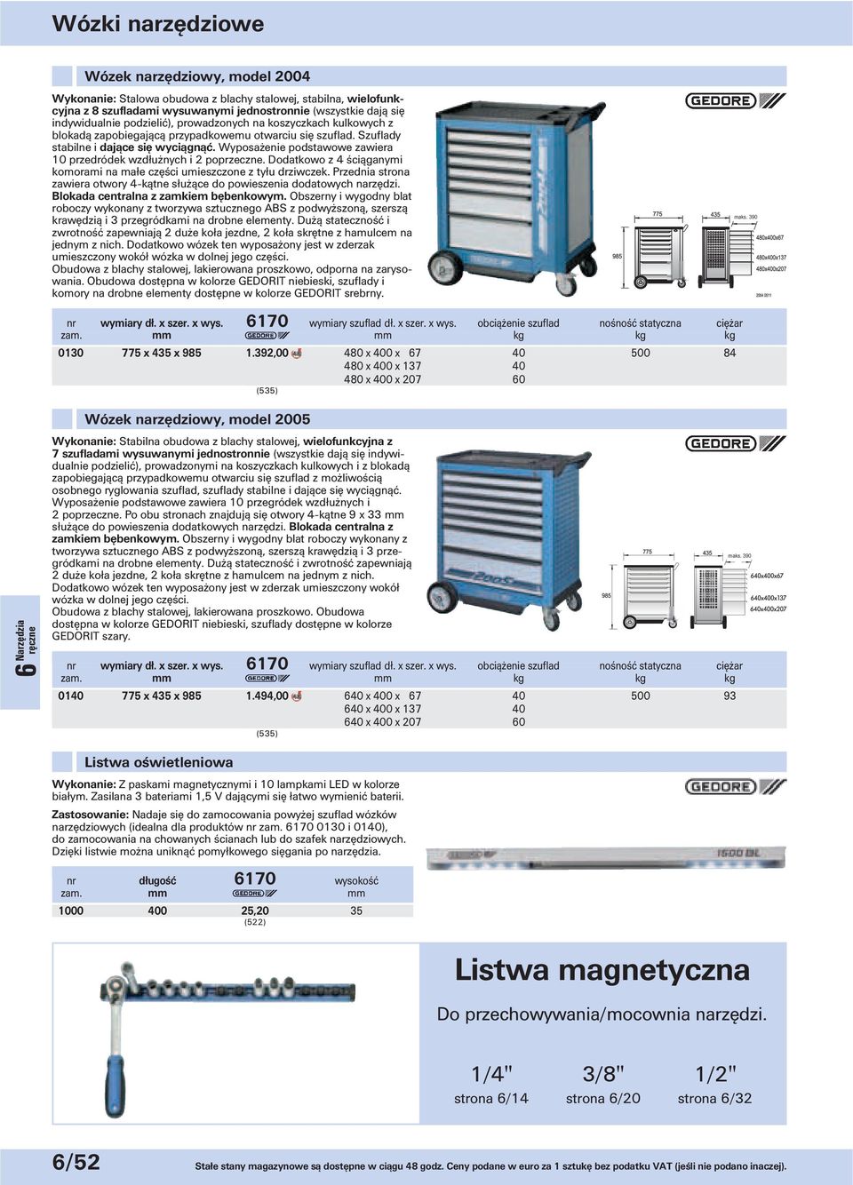 Wyposażenie podstawowe zawiera 10 przedródek wzdłużnych i 2 poprzeczne. Dodatkowo z 4 ściąganymi komorami na małe części umieszczone z tyłu drziwczek.