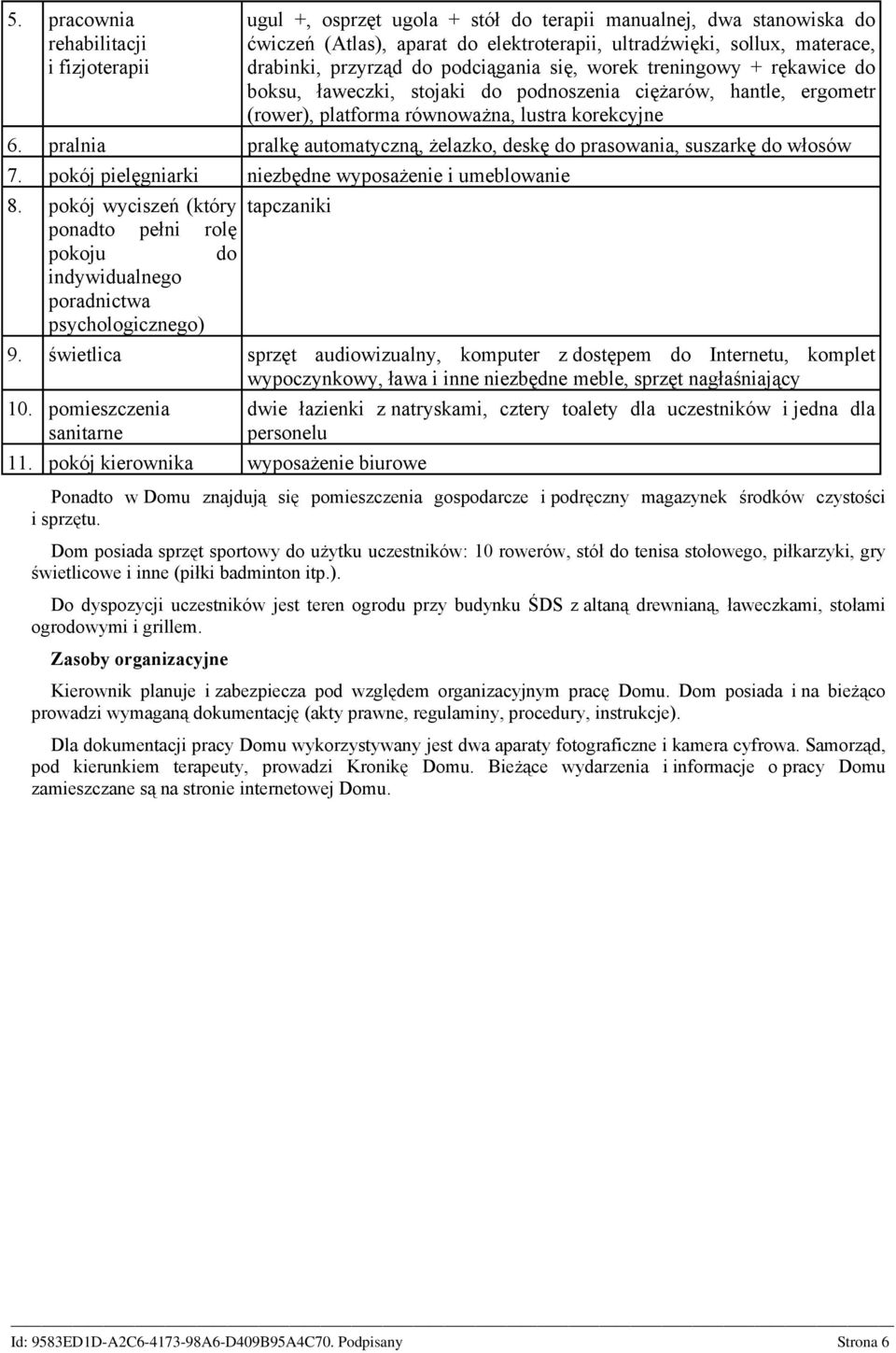 pralnia pralkę automatyczną, żelazko, deskę do prasowania, suszarkę do włosów 7. pokój pielęgniarki niezbędne wyposażenie i umeblowanie 8.