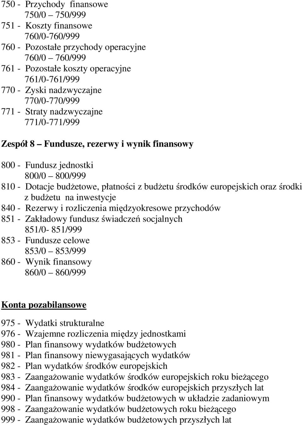 środków europejskich oraz środki z budŝetu na inwestycje 840 - Rezerwy i rozliczenia międzyokresowe przychodów 851 - Zakładowy fundusz świadczeń socjalnych 851/0-851/999 853 - Fundusze celowe 853/0