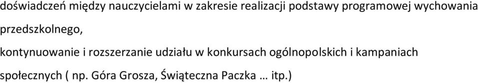kontynuowanie i rozszerzanie udziału w konkursach