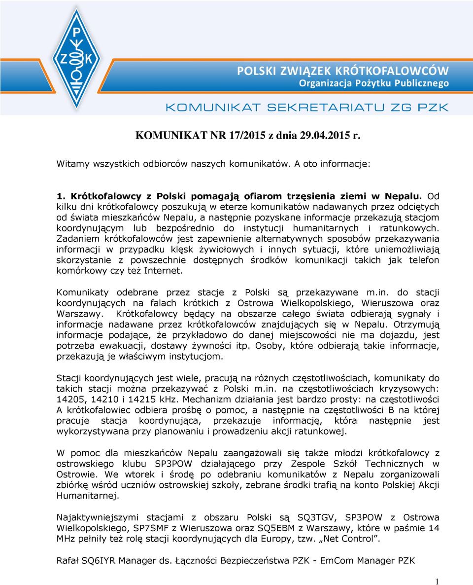 do instytucji humanitarnych i ratunkowych.