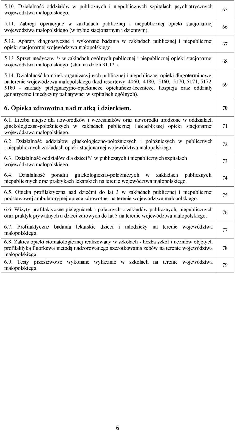 Aparaty diagnostyczne i wykonane badania w zakładach publicznej i niepublicznej opieki stacjonarnej województwa małopolskiego. 5.13.