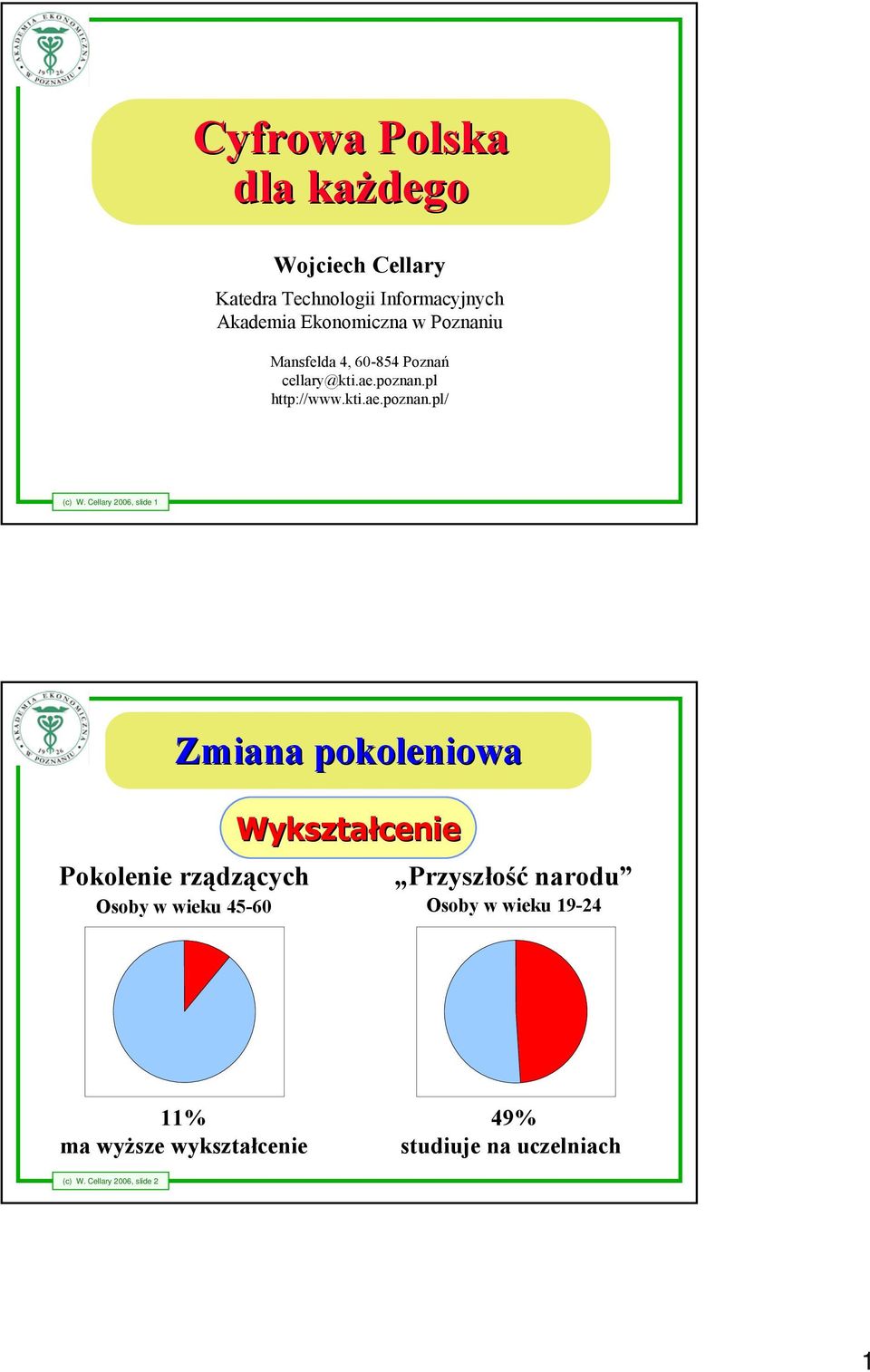 Cellary 2006, slide 1 Zmiana pokoleniowa Pokolenie rządzących Osoby w wieku 45-60 Wykształcenie