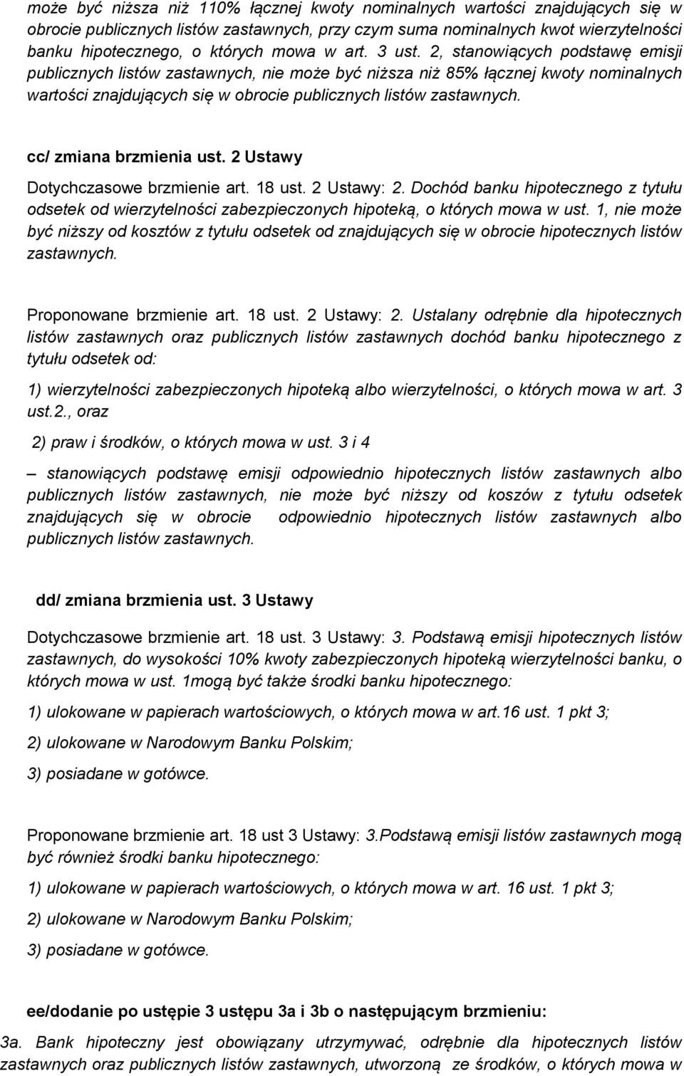 cc/ zmiana brzmienia ust. 2 Ustawy Dotychczasowe brzmienie art. 18 ust. 2 Ustawy: 2. Dochód banku hipotecznego z tytułu odsetek od wierzytelności zabezpieczonych hipoteką, o których mowa w ust.