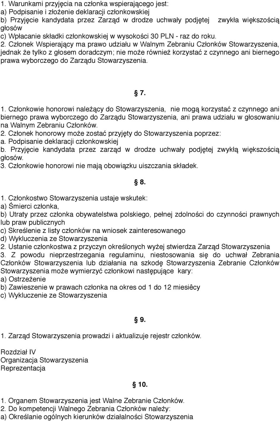 Członek Wspierający ma prawo udziału w Walnym Zebraniu Członków Stowarzyszenia, jednak że tylko z głosem doradczym; nie może również korzystać z czynnego ani biernego prawa wyborczego do Zarządu