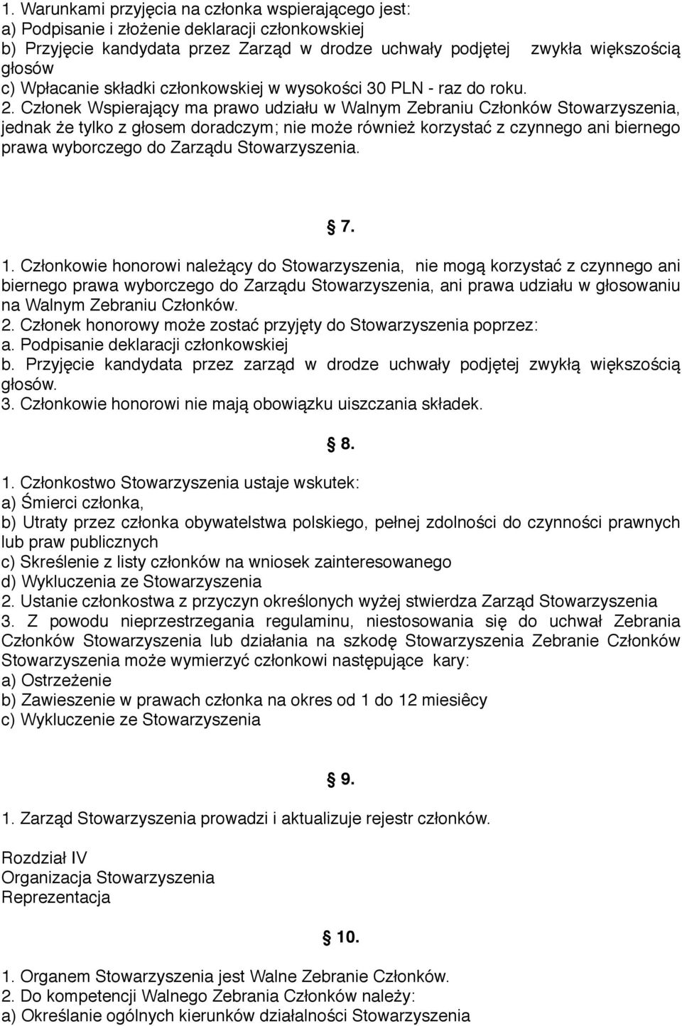 Członek Wspierający ma prawo udziału w Walnym Zebraniu Członków Stowarzyszenia, jednak że tylko z głosem doradczym; nie może również korzystać z czynnego ani biernego prawa wyborczego do Zarządu