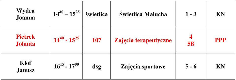 107 Zajęcia terapeutyczne 4 5B Klof