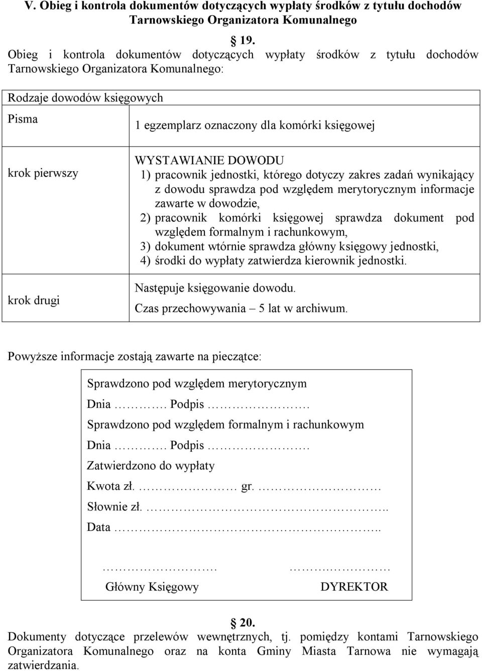 pierwszy krok drugi WYSTAWIANIE DOWODU 1) pracownik jednostki, którego dotyczy zakres zadań wynikający z dowodu sprawdza pod względem merytorycznym informacje zawarte w dowodzie, 2) pracownik komórki