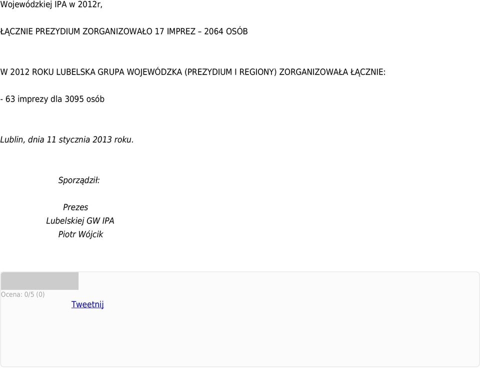 ZORGANIZOWAŁA ŁĄCZNIE: - 63 imprezy dla 3095 osób Lublin, dnia 11 stycznia