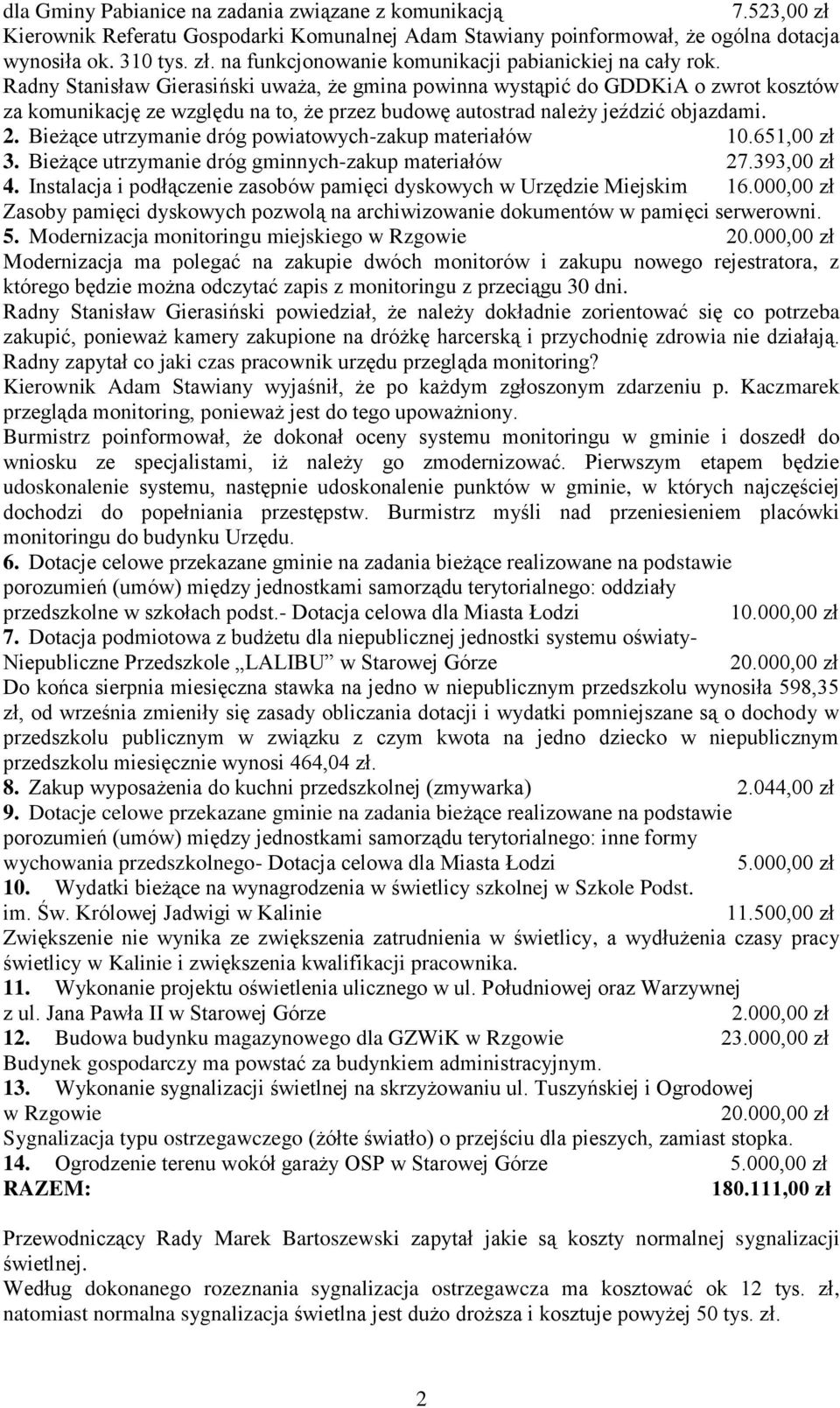 Bieżące utrzymanie dróg powiatowych-zakup materiałów 10.651,00 zł 3. Bieżące utrzymanie dróg gminnych-zakup materiałów 27.393,00 zł 4.