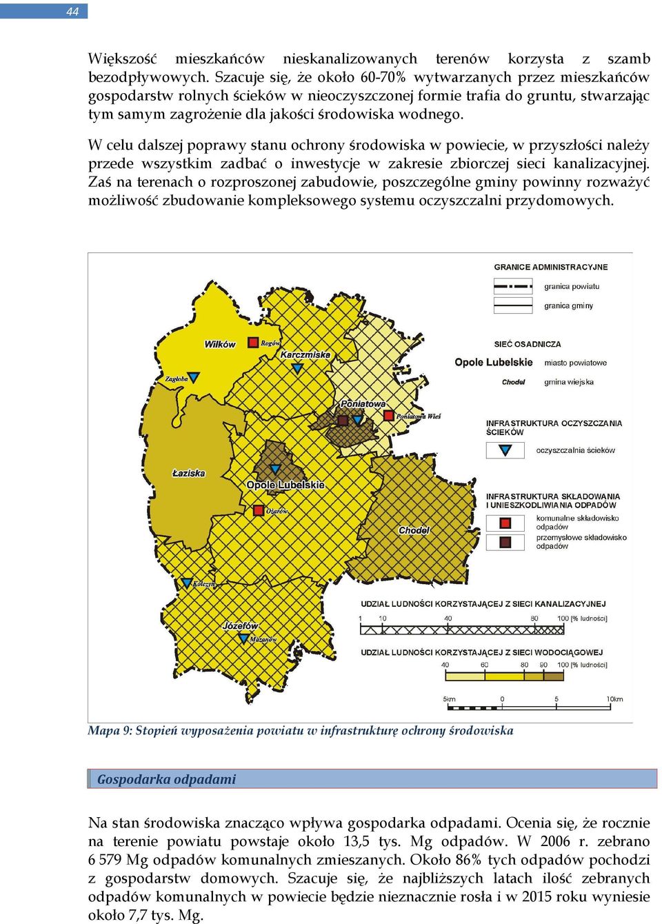 W celu dalszej poprawy stanu ochrony środowiska w powiecie, w przyszłości naleŝy przede wszystkim zadbać o inwestycje w zakresie zbiorczej sieci kanalizacyjnej.