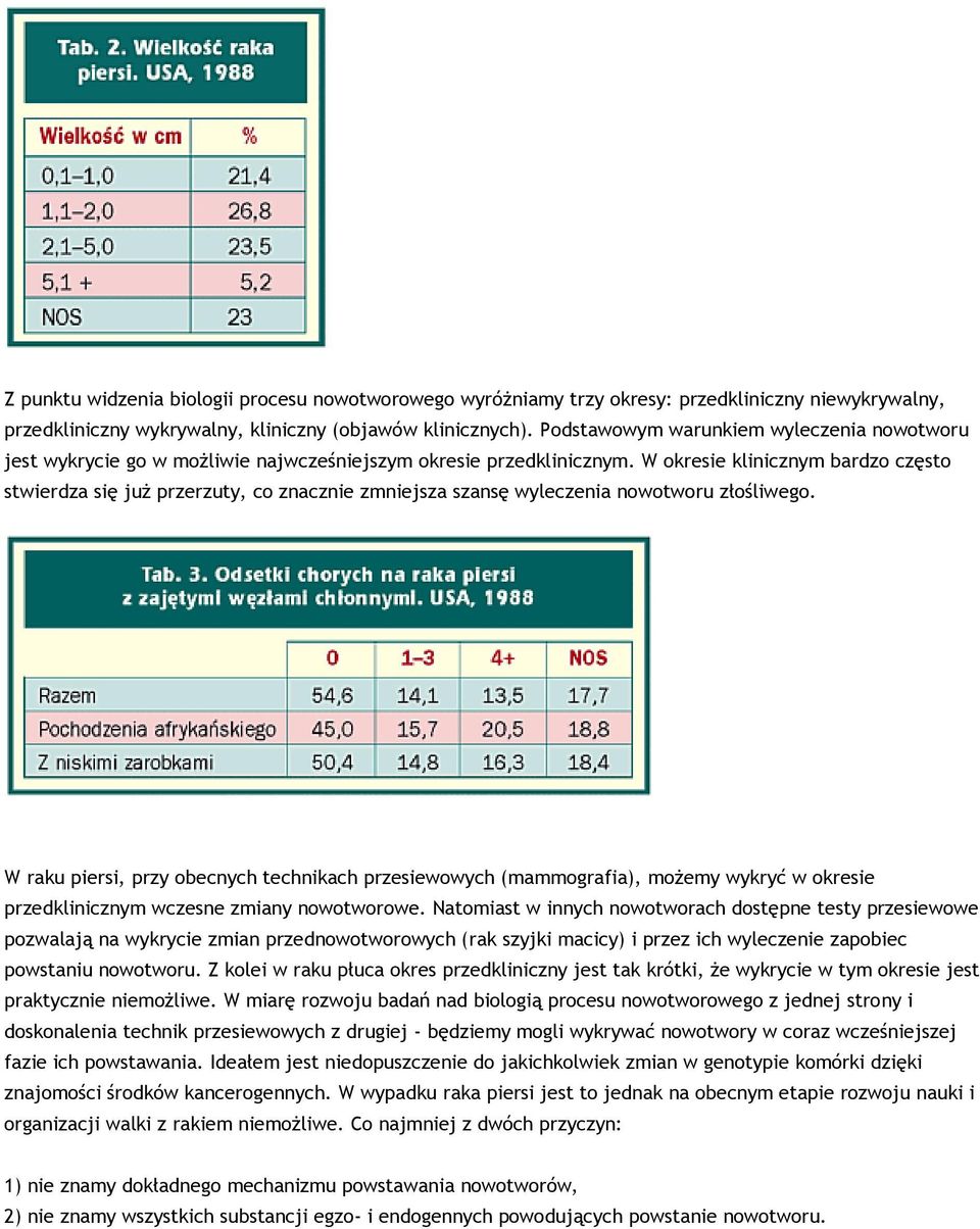 W okresie klinicznym bardzo często stwierdza się już przerzuty, co znacznie zmniejsza szansę wyleczenia nowotworu złośliwego.