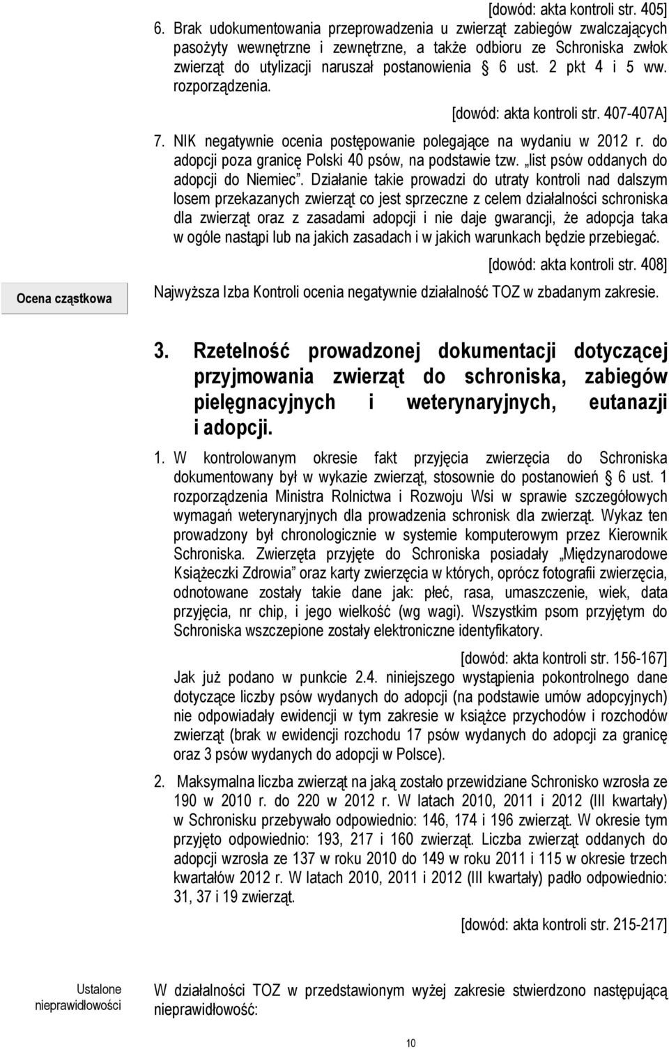 2 pkt 4 i 5 ww. rozporządzenia. [dowód: akta kontroli str. 407-407A] 7. NIK negatywnie ocenia postępowanie polegające na wydaniu w 2012 r. do adopcji poza granicę Polski 40 psów, na podstawie tzw.