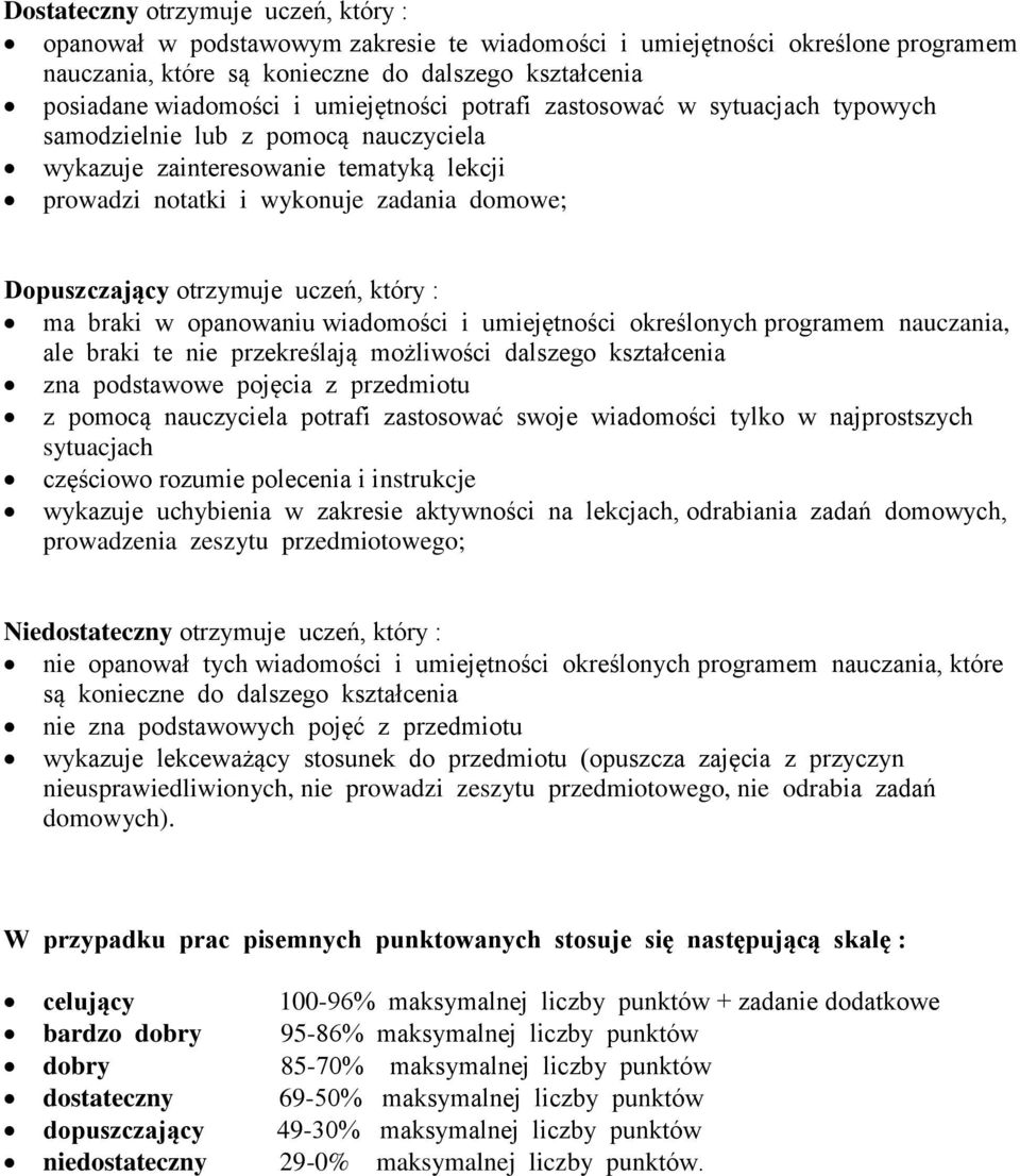 otrzymuje uczeń, który : ma braki w opanowaniu wiadomości i umiejętności określonych programem nauczania, ale braki te nie przekreślają możliwości dalszego kształcenia zna podstawowe pojęcia z