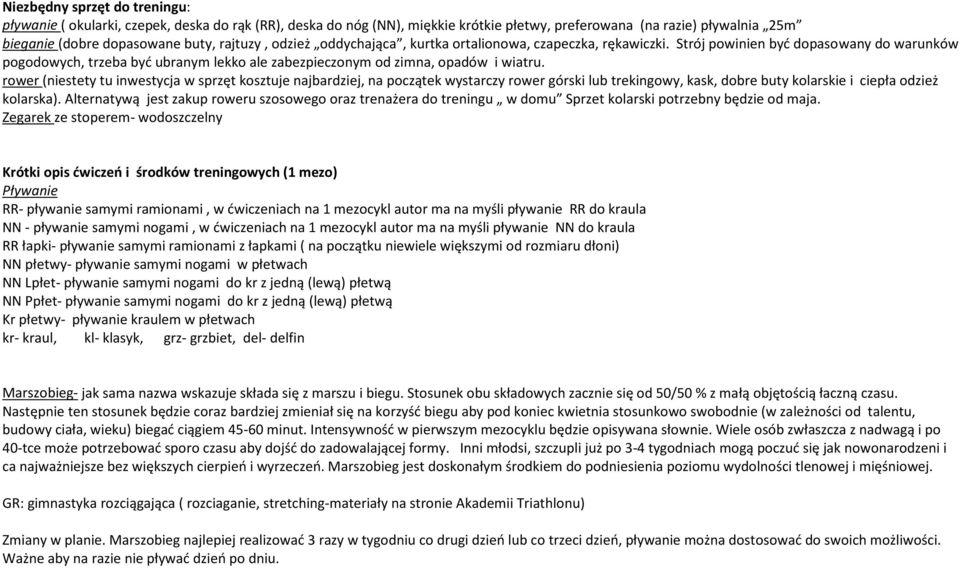 rower (niestety tu inwestycja w sprzęt kosztuje najbardziej, na początek wystarczy rower górski lub trekingowy, kask, dobre buty kolarskie i ciepła odzież kolarska).