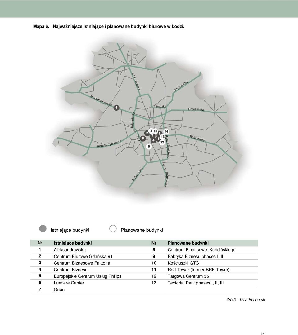 Kopcińskiego 2 Centrum Biurowe Gdańska 91 9 Fabryka Biznesu phases I, II 3 Centrum Biznesowe Faktoria 1 Kościuszki GTC